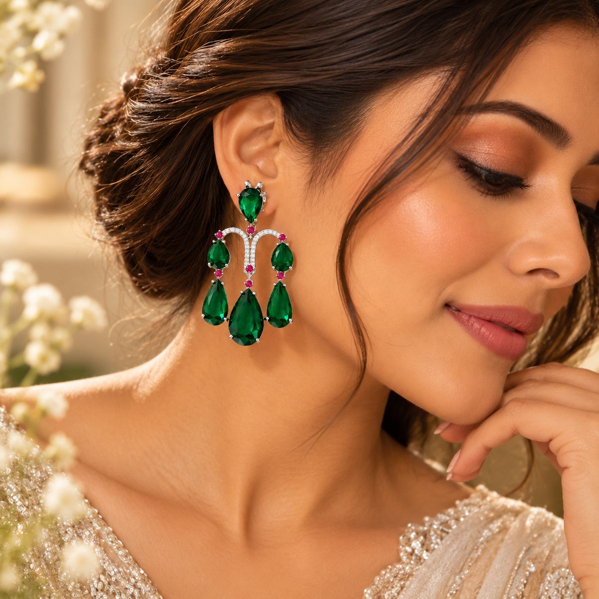 Emerald Green Crystal Drop Earrings - Reenisaa