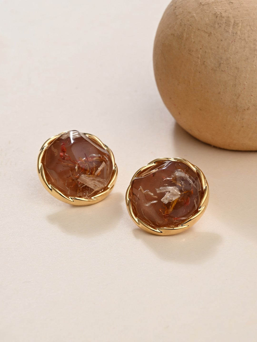 Brown Crystal Dome Stud Earrings - Reenisaa