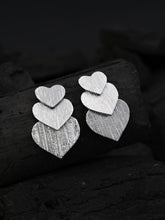 Rhodium Plated Linked Hearts Drop Earrings