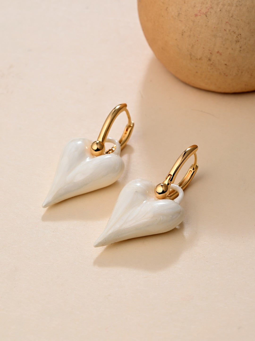 White Love glaze Heart Earrings - Reenisaa