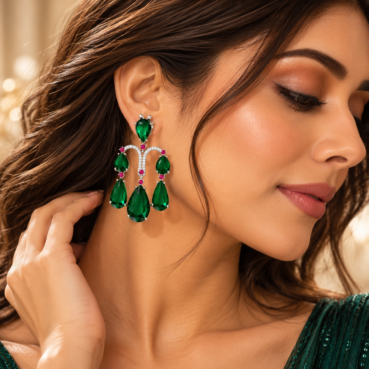 Emerald Green Crystal Drop Earrings - Reenisaa