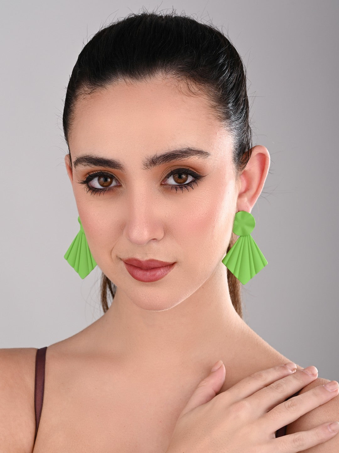 Lime Green Petal Pop Fan Earrings - Reenisaa
