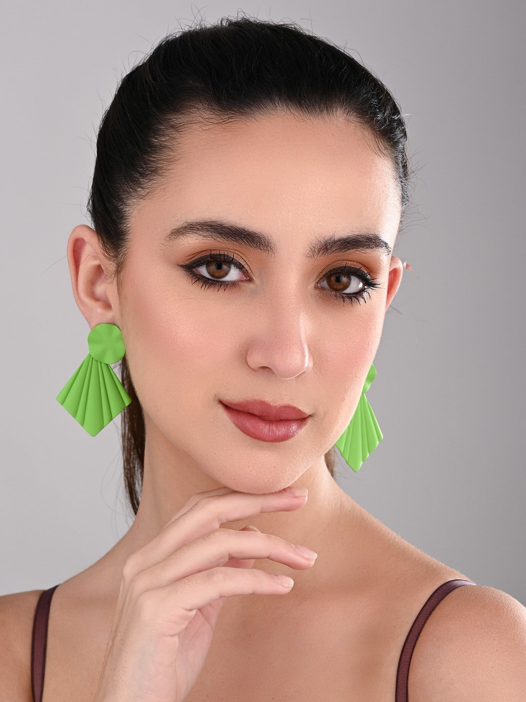 Lime Green Petal Pop Fan Earrings - Reenisaa