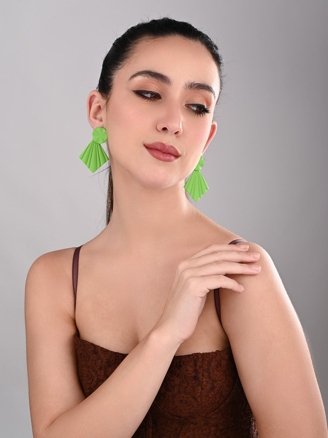 Lime Green Petal Pop Fan Earrings - Reenisaa
