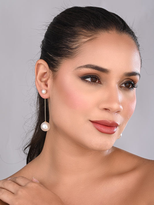 Classic 18k Gold Plated Long Pearl Drop Earrings - Reenisaa