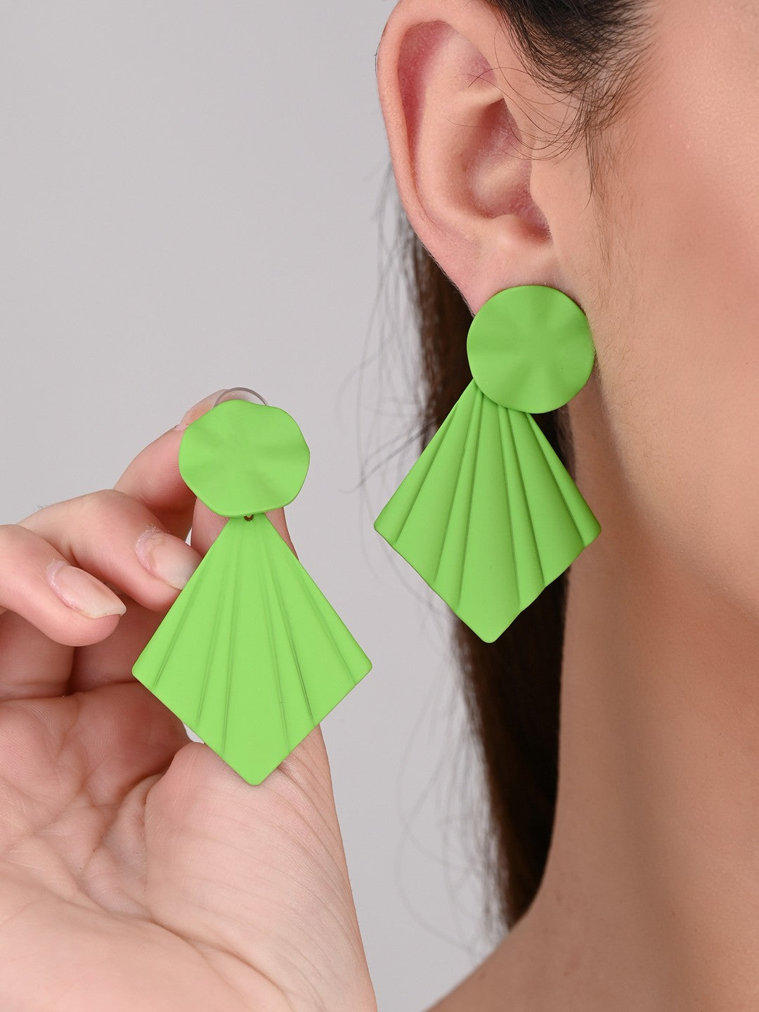 Lime Green Petal Pop Fan Earrings - Reenisaa