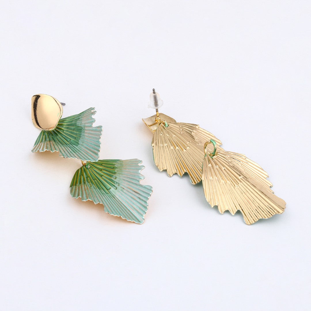 Mint Green Petal Wave Drop Earrings