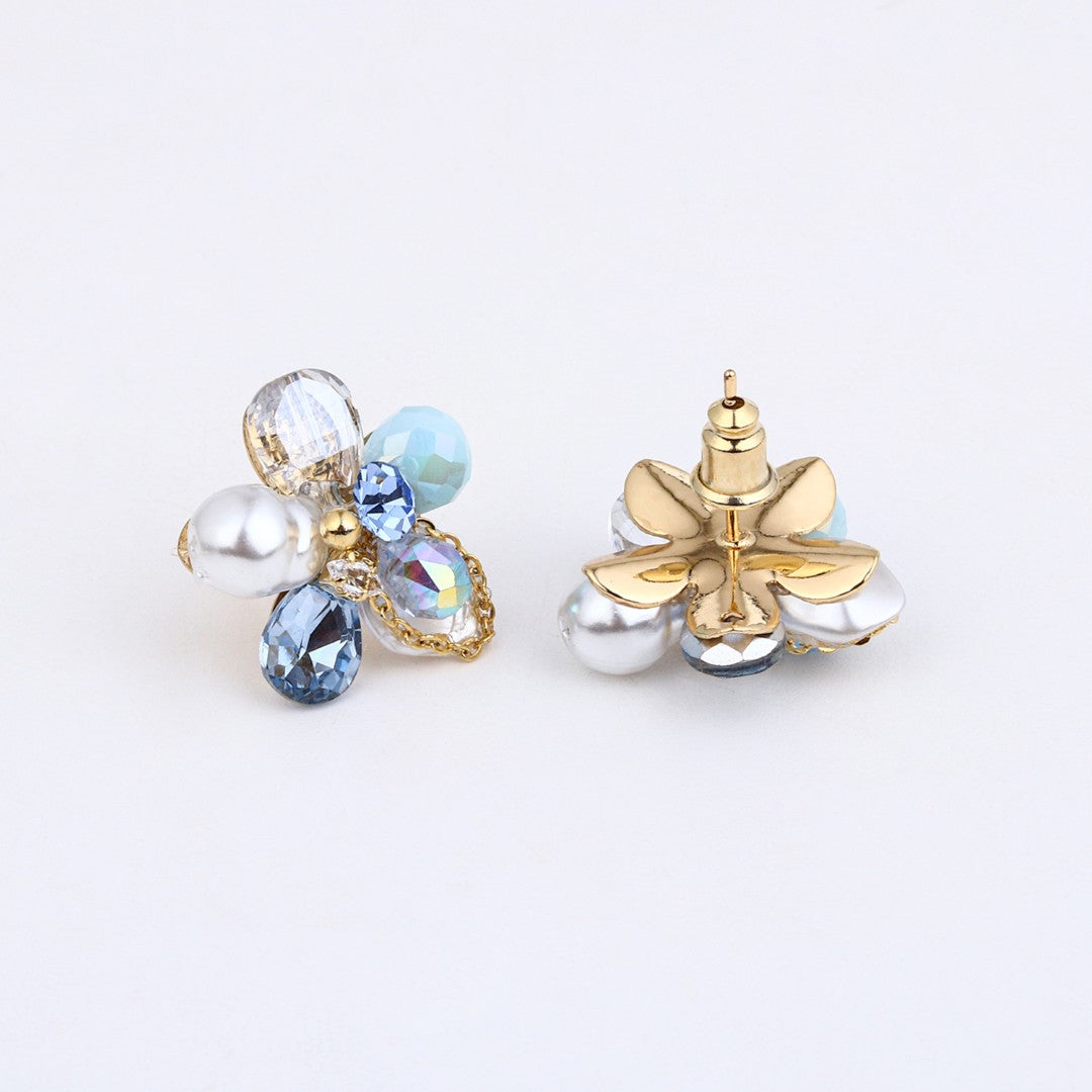 Sky Blue Crystal Pearl Flower Studs
