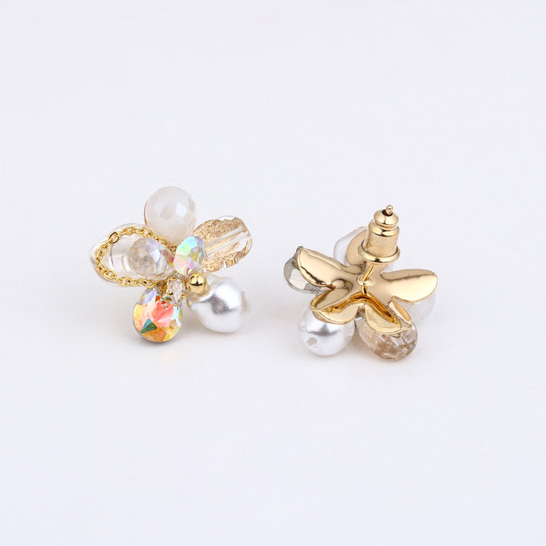 Ivory Crystal Pearl Flower Studs