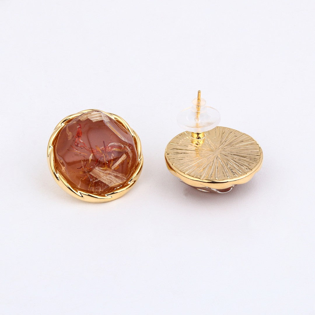 Brown Crystal Dome Stud Earrings