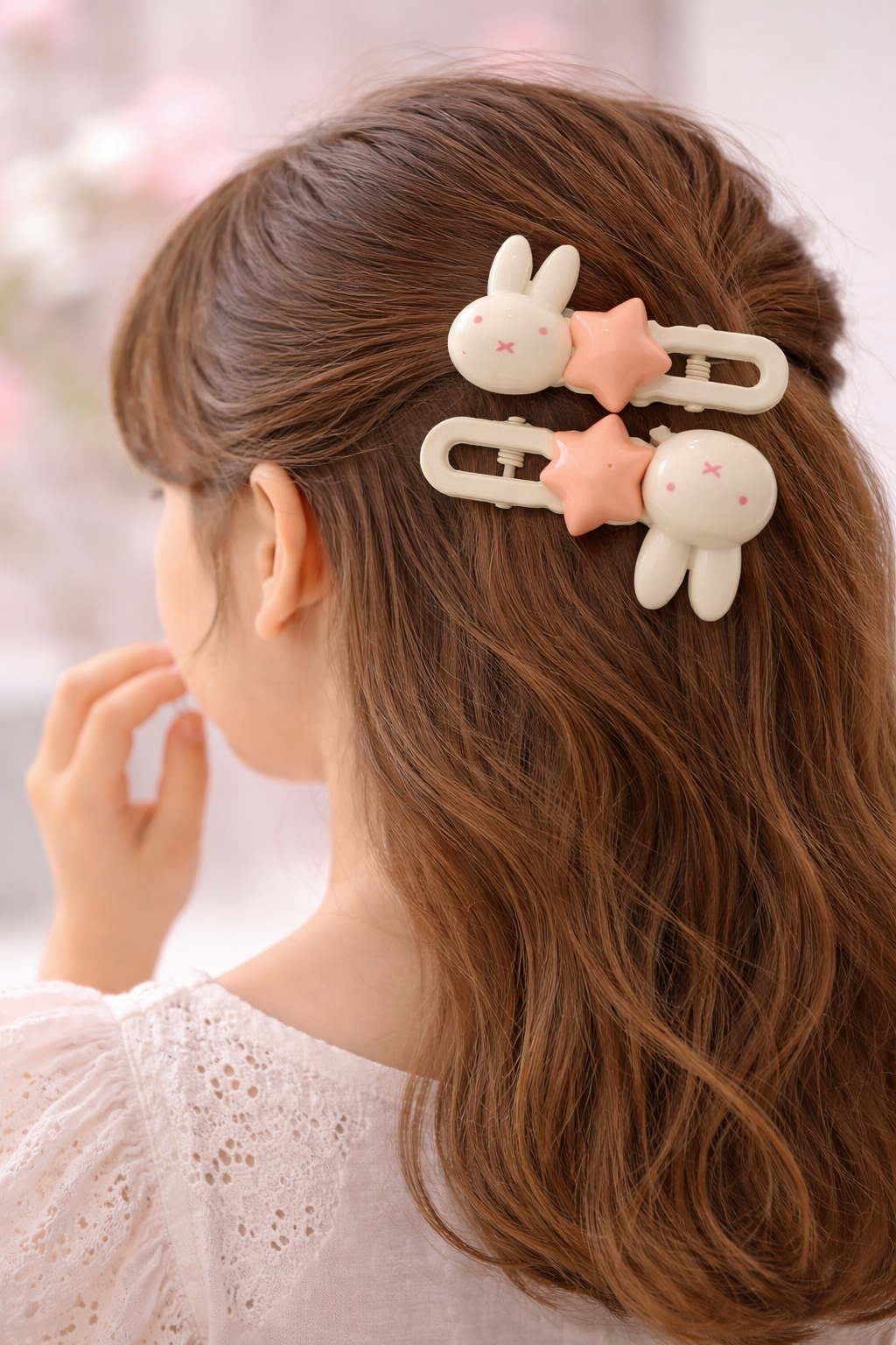 Pink Bunny Star Hair Clip Set of 2