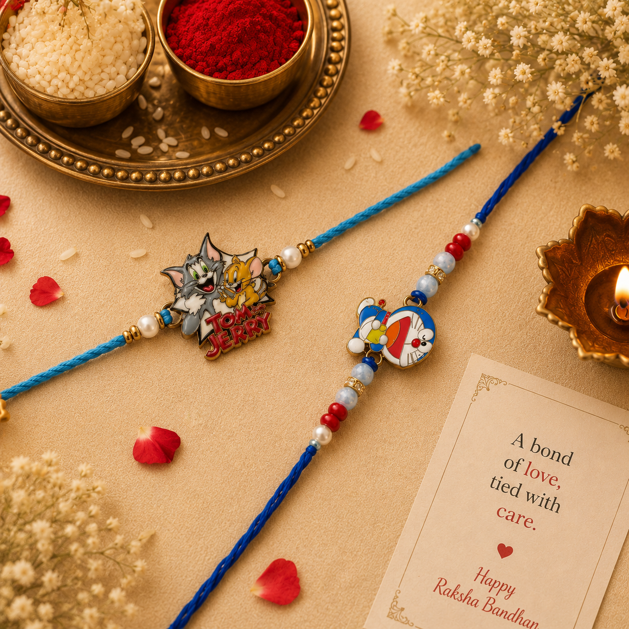 Cartoon Character Rakhi Combo Set – Tom & Jerry & Doraemon Designer Rakhi for Kids