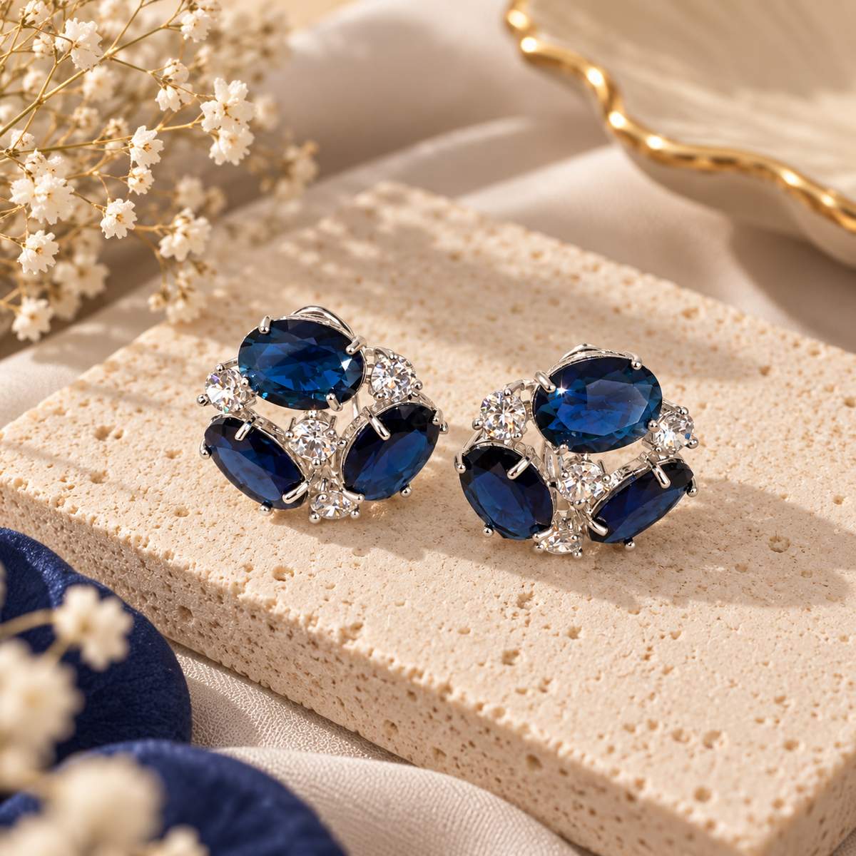 Sapphire Blue Cluster Stud Earrings - Reenisaa