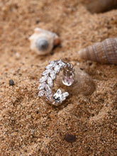 Silver Frosted Leaf Adjustable Ring with Marquise CZ Stone Design