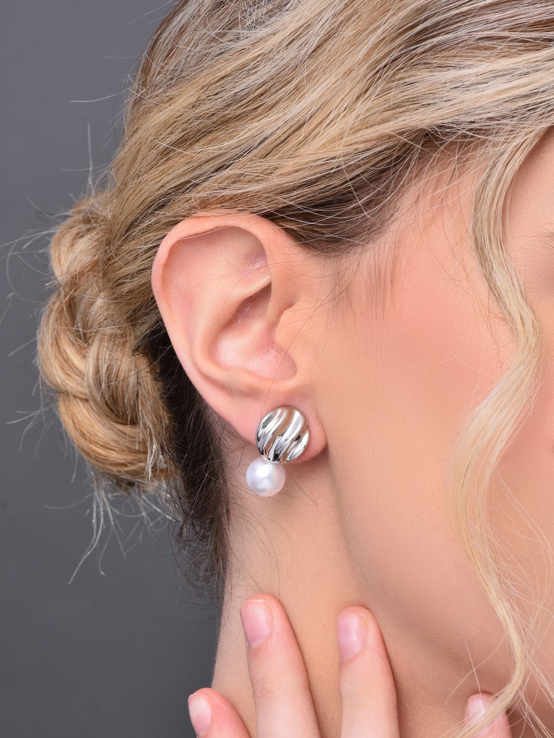 Silver Studs with Pearl Drop - Reenisaa