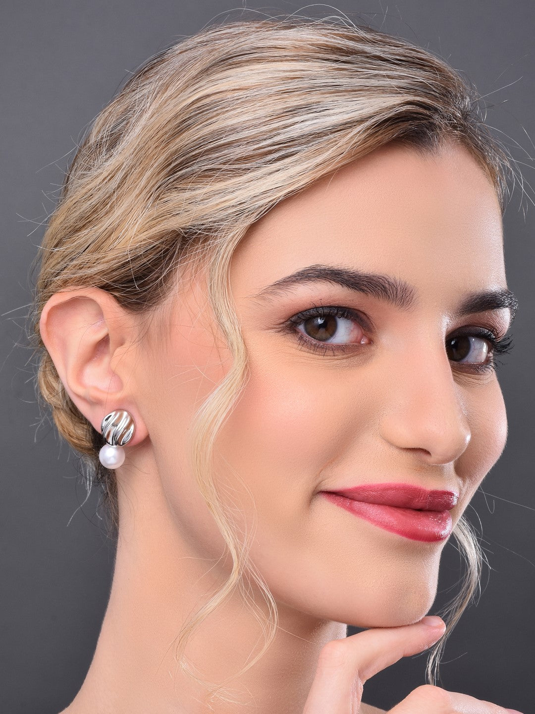 Silver Studs with Pearl Drop - Reenisaa