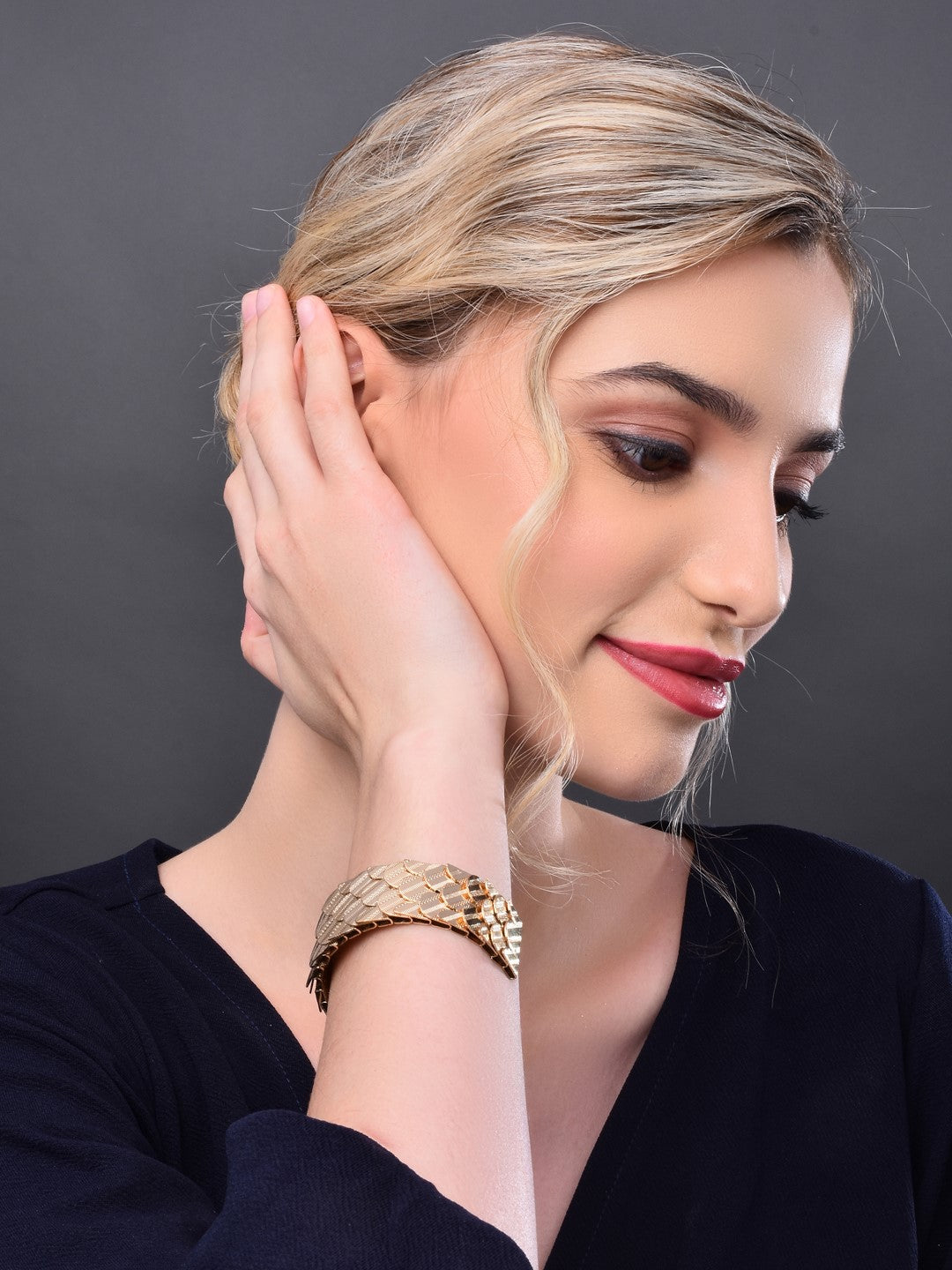 Layered Textured Gold Cuff - Reenisaa