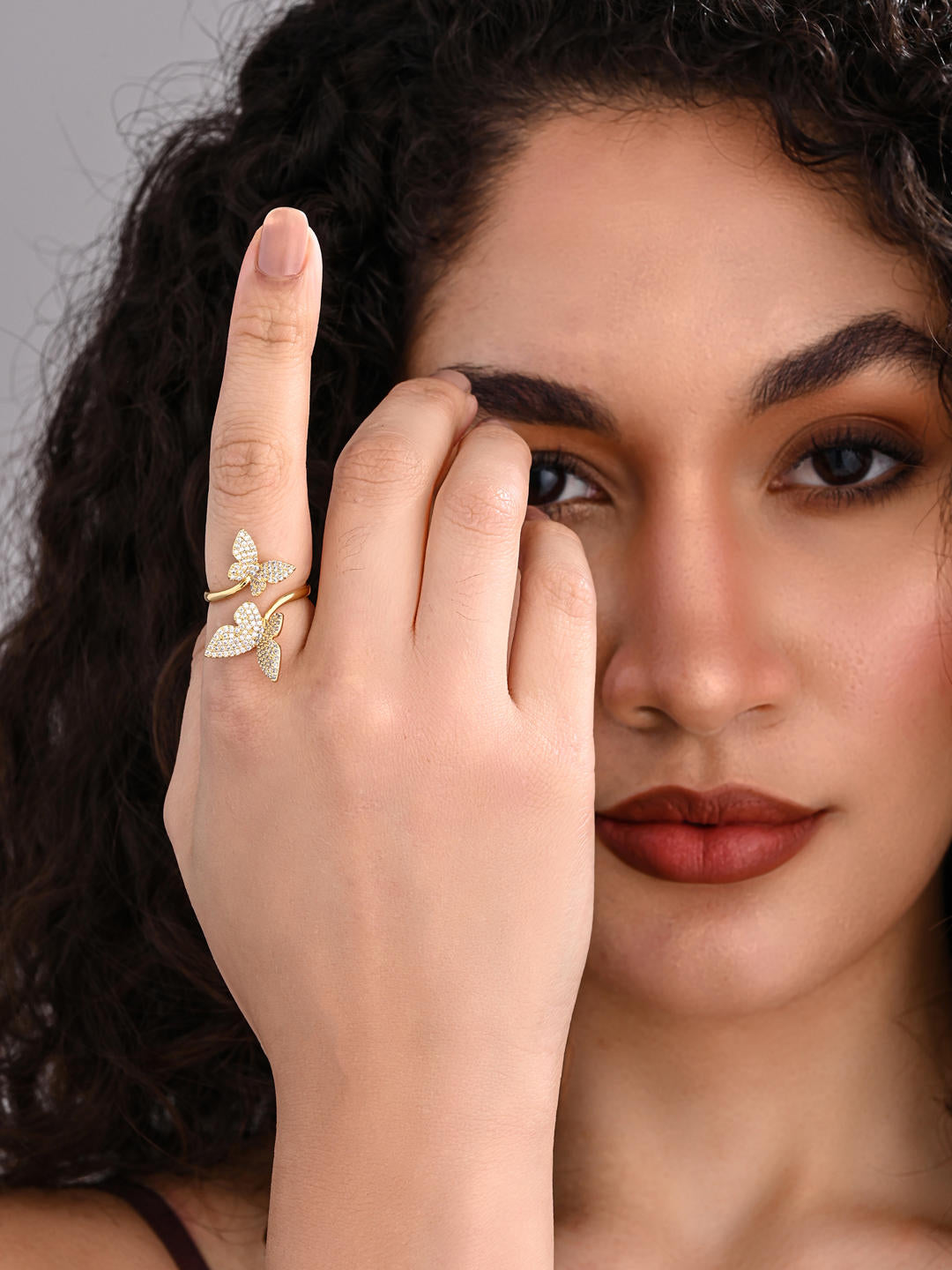 Golden Twin Butterflies Sparkle Ring - Reenisaa