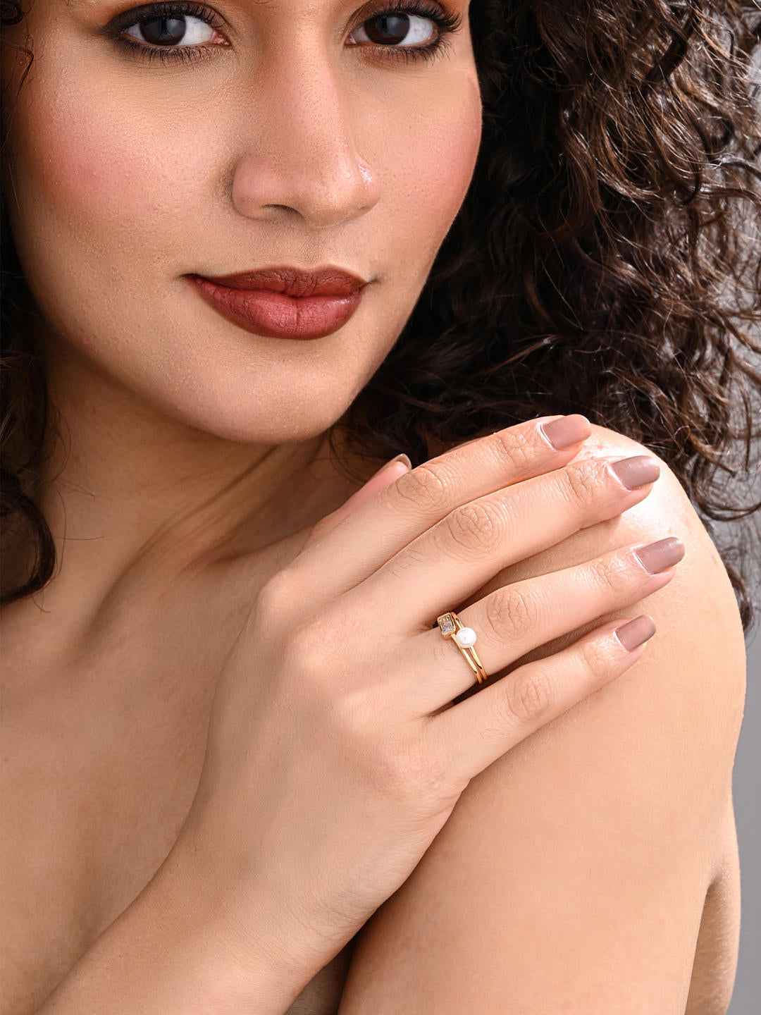 Pearl Prism Adjustable Ring in Gold Finish - Reenisaa