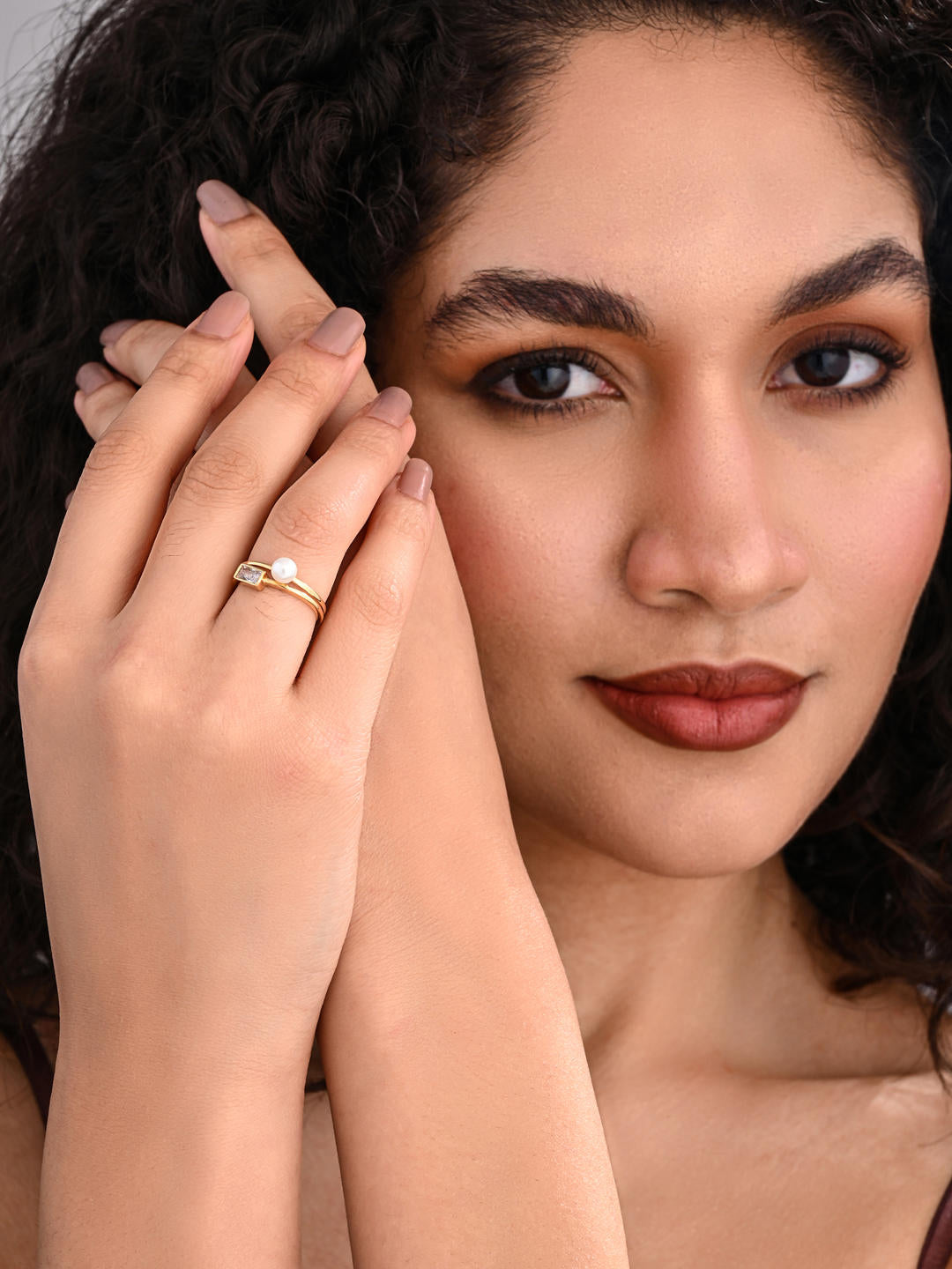 Pearl Prism Adjustable Ring in Gold Finish - Reenisaa