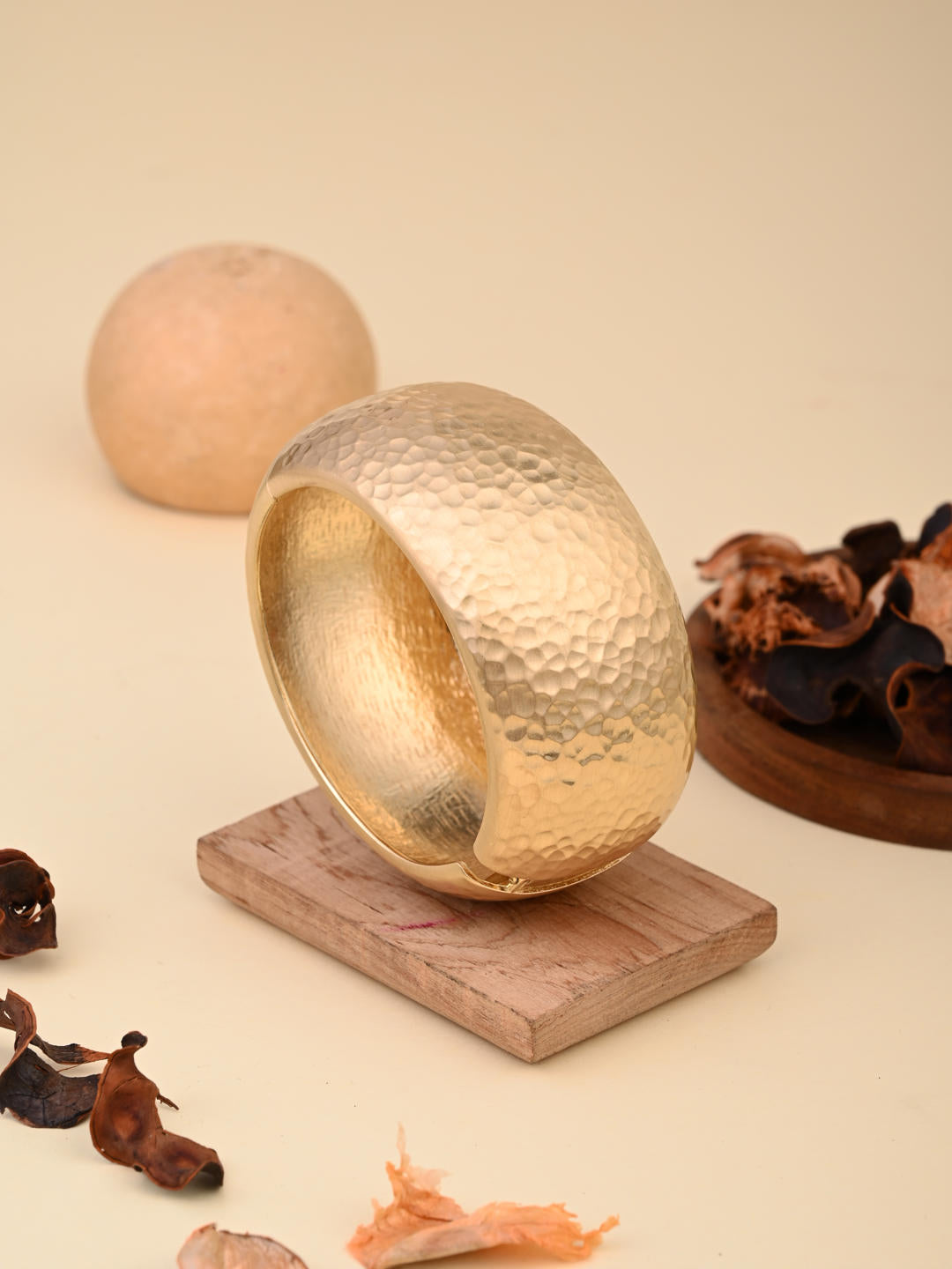 Hammered Gold Cuff Bracelet, Wide Statement Bangle - Reenisaa