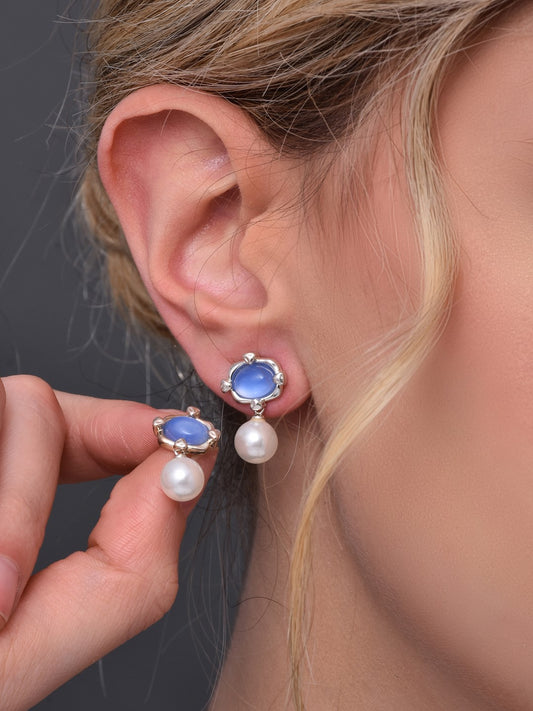 Elegant Blue Pearl Drop Earring