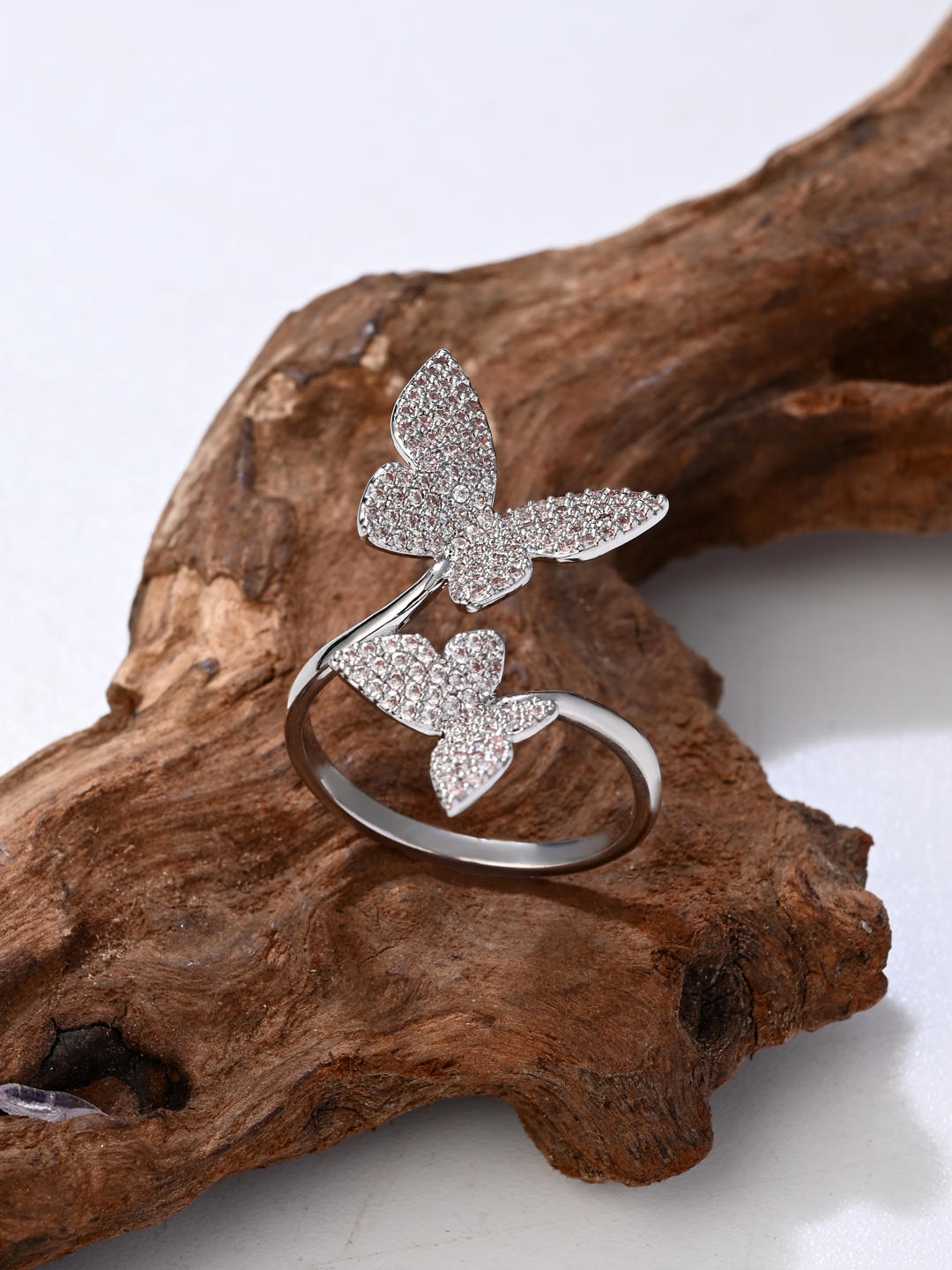 Silver Twin Butterflies Sparkle Ring - Reenisaa