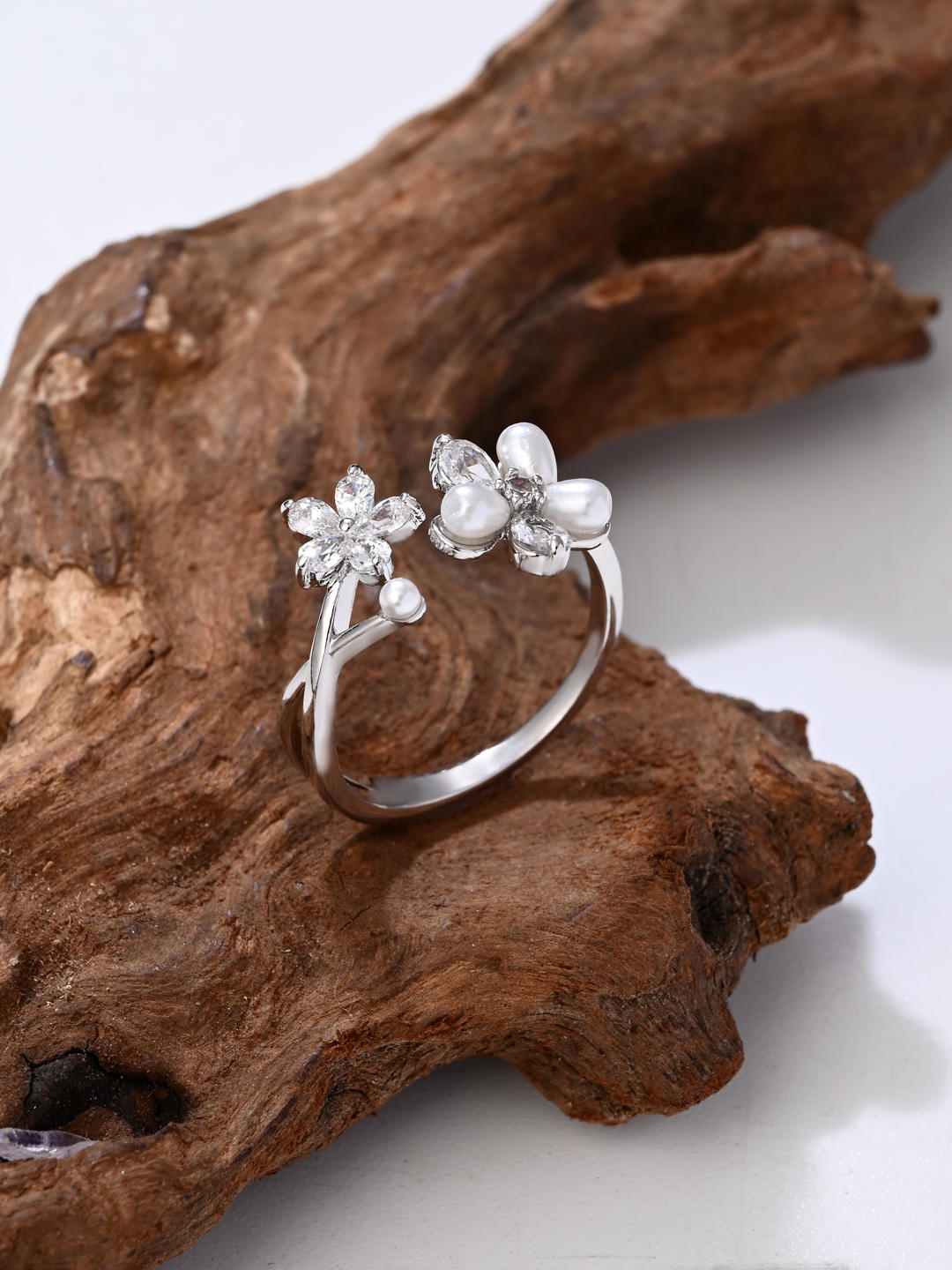 Blossom Duo Pearl Ring in Silver - Reenisaa