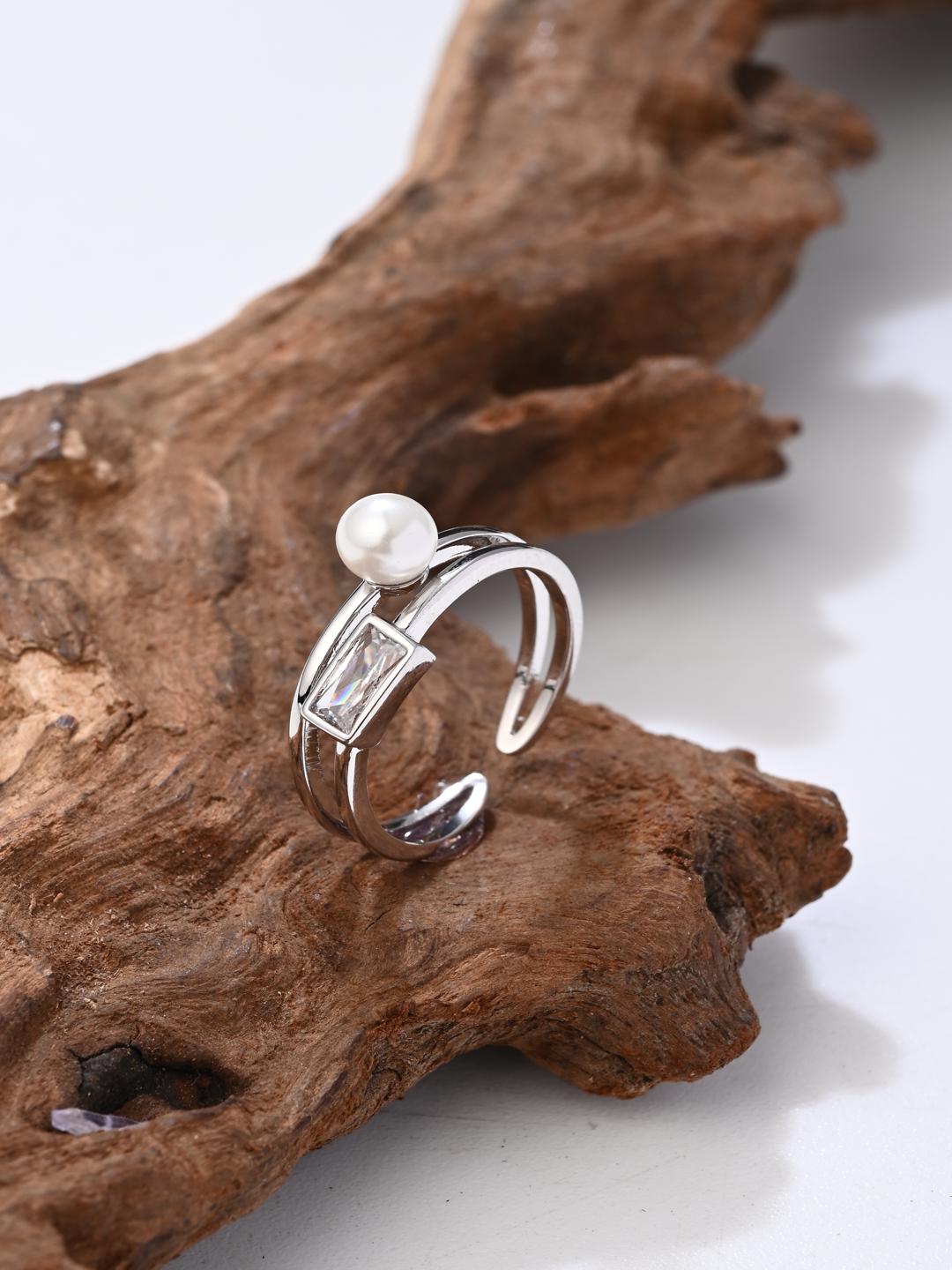 Pearl Prism Adjustable Ring, Rhodium Plated - Reenisaa