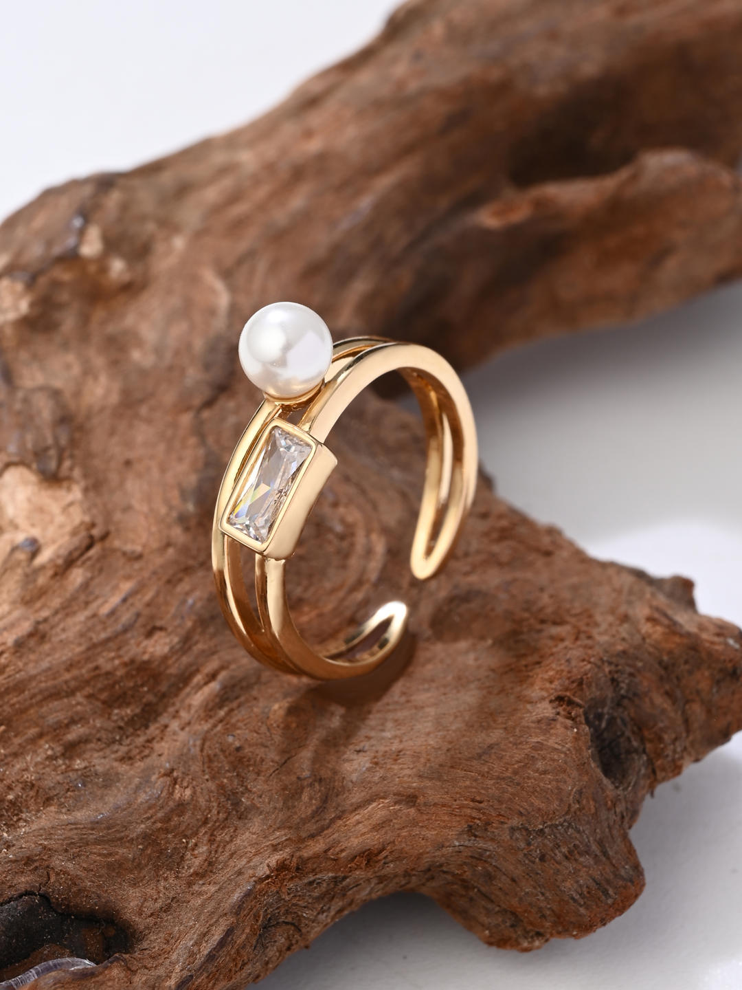Pearl Prism Adjustable Ring in Gold Finish - Reenisaa