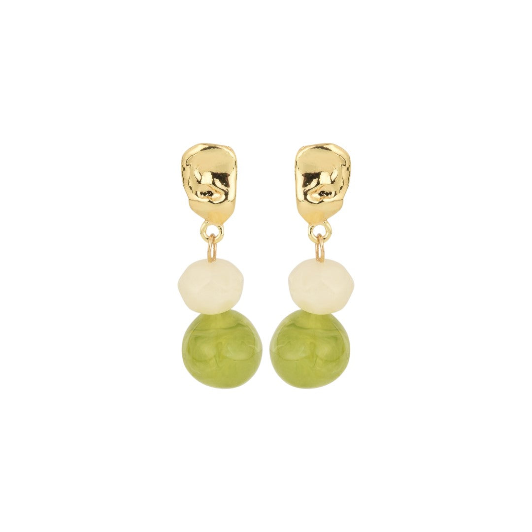 Acrylic drop earrings with White & Green beads