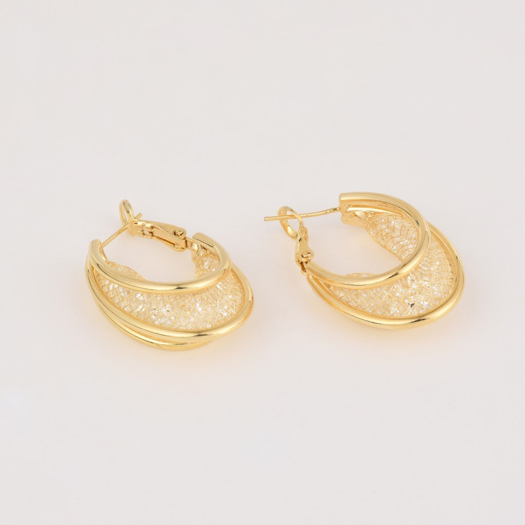 Oval Sparkling 14k Mesh Hoop Earrings