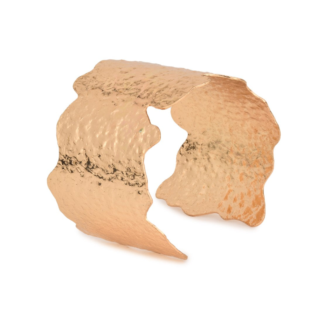 Gold hammered uneven cut gold bangle