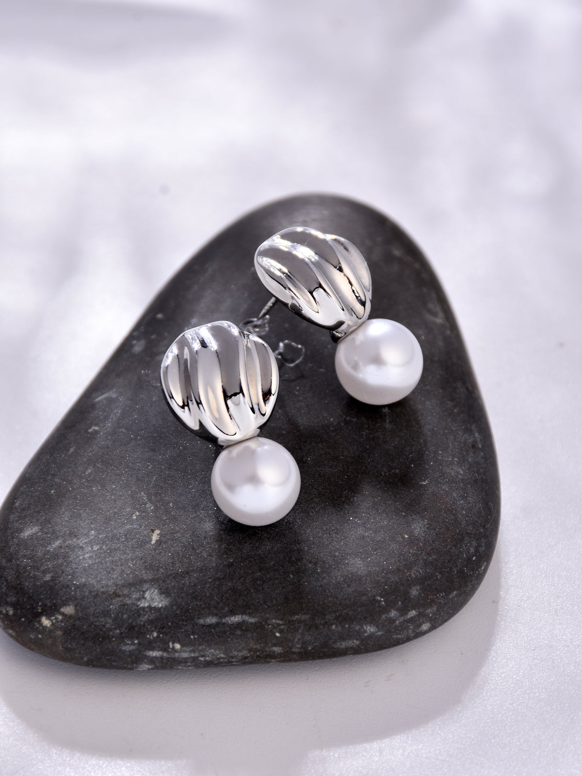Silver Studs with Pearl Drop - Reenisaa