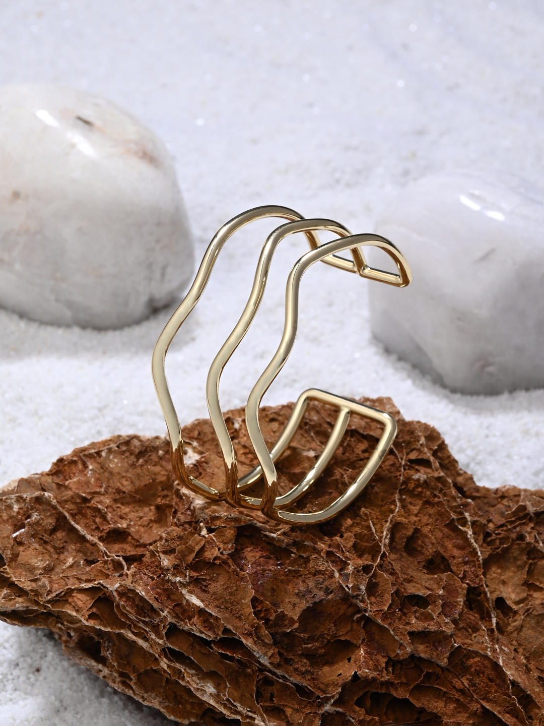 18k Gold Plated Tidal Wave Open Bangle - Reenisaa