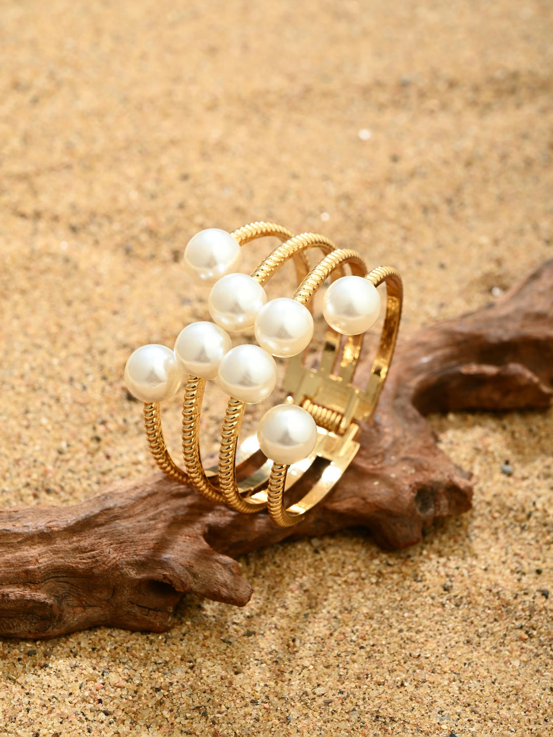 Gold Pearl Openable Bangle - Reenisaa