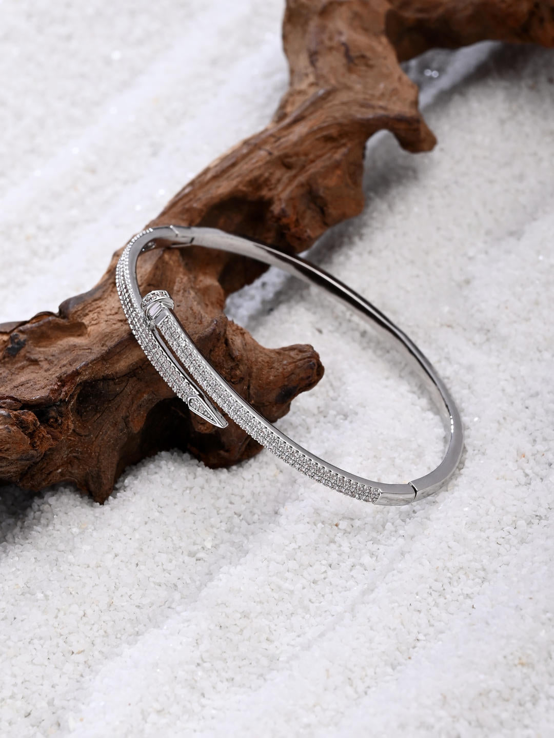 Luxe Silver Nail-Tip Sparkle Bangle - Reenisaa