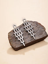 Silver Geometric Link Drop Earrings
