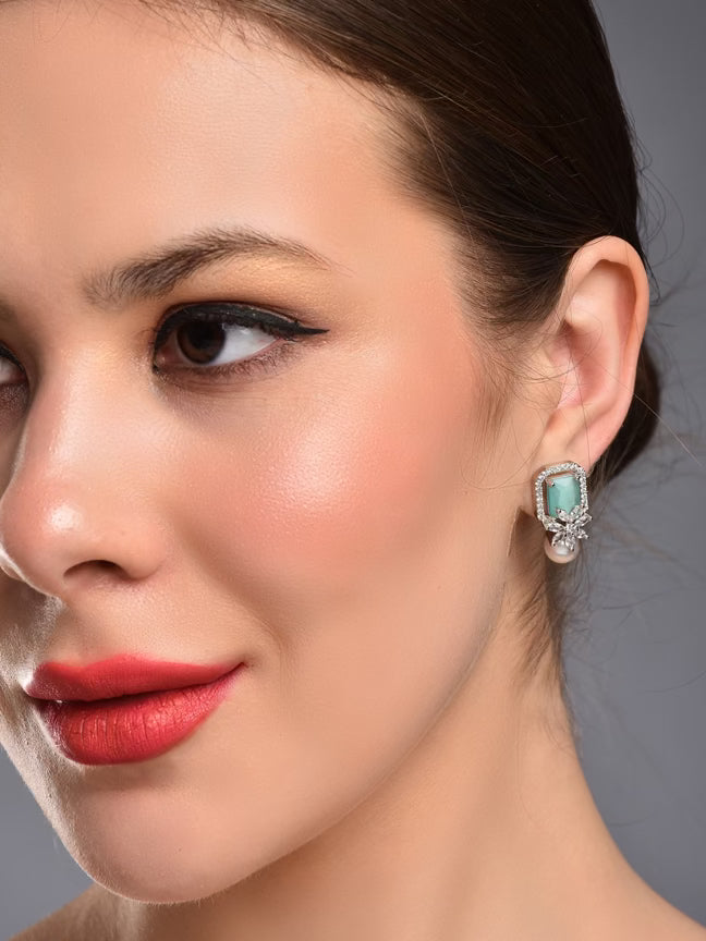 Mint Green Pearl Stud Earring - Reenisaa
