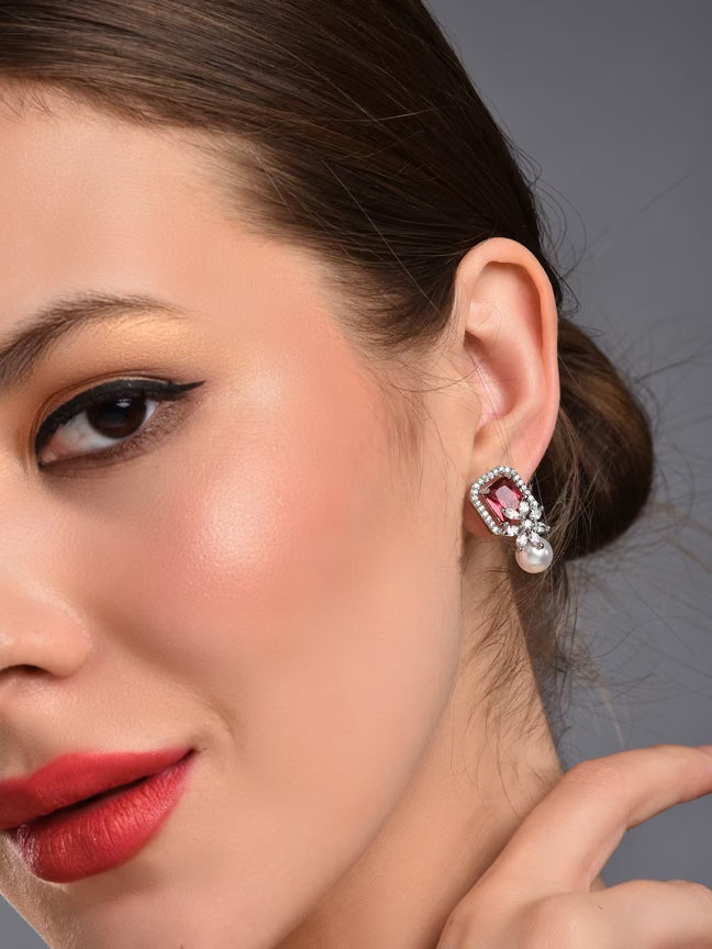 Ruby Red Pearl Stud Earring - Reenisaa