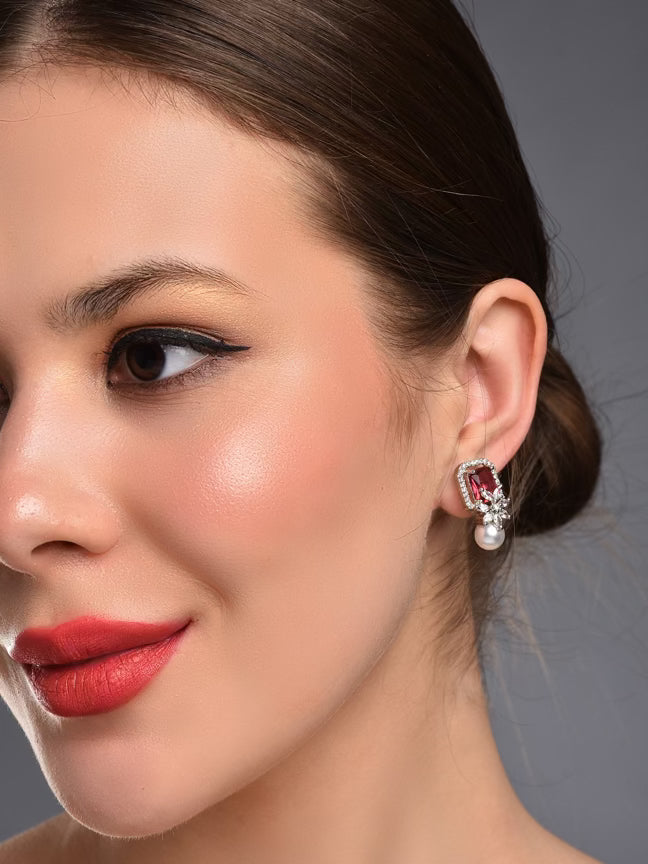 Ruby Red Pearl Stud Earring - Reenisaa