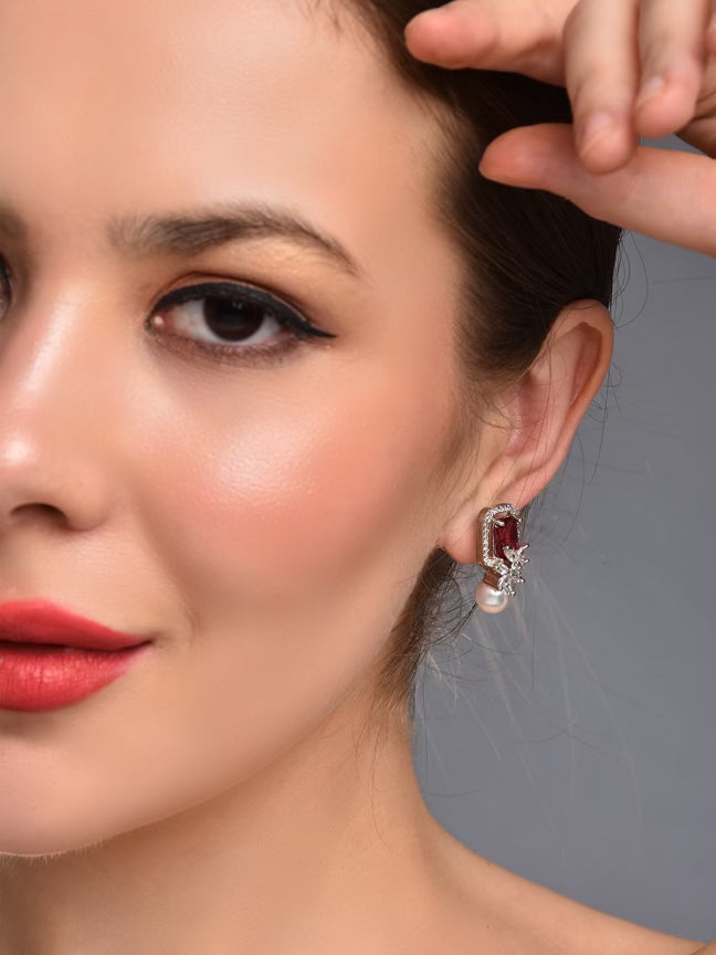 Ruby Red Pearl Stud Earring - Reenisaa