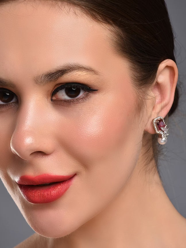 Ruby Red Pearl Stud Earring - Reenisaa