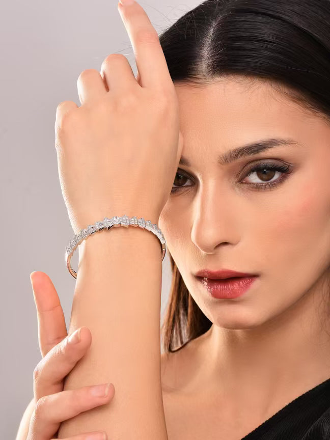 Bow Shaped Ad Stone Openable Bangle - Reenisaa