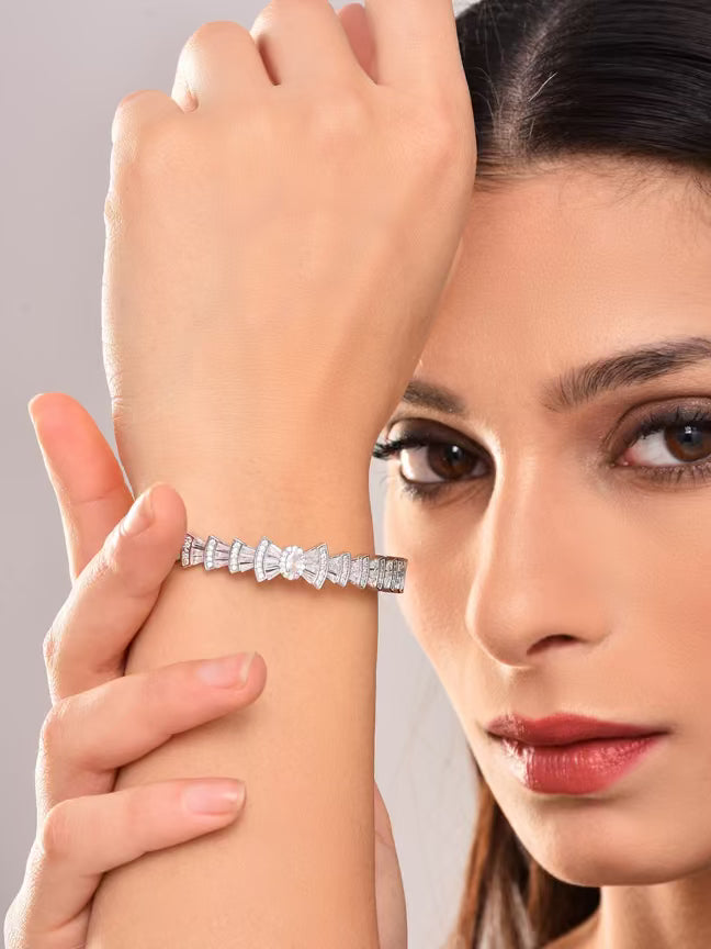 Bow Shaped Ad Stone Openable Bangle - Reenisaa