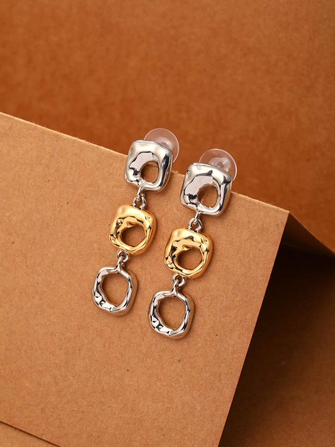 Dual ToneTextured Link Drop Earrings - Reenisaa