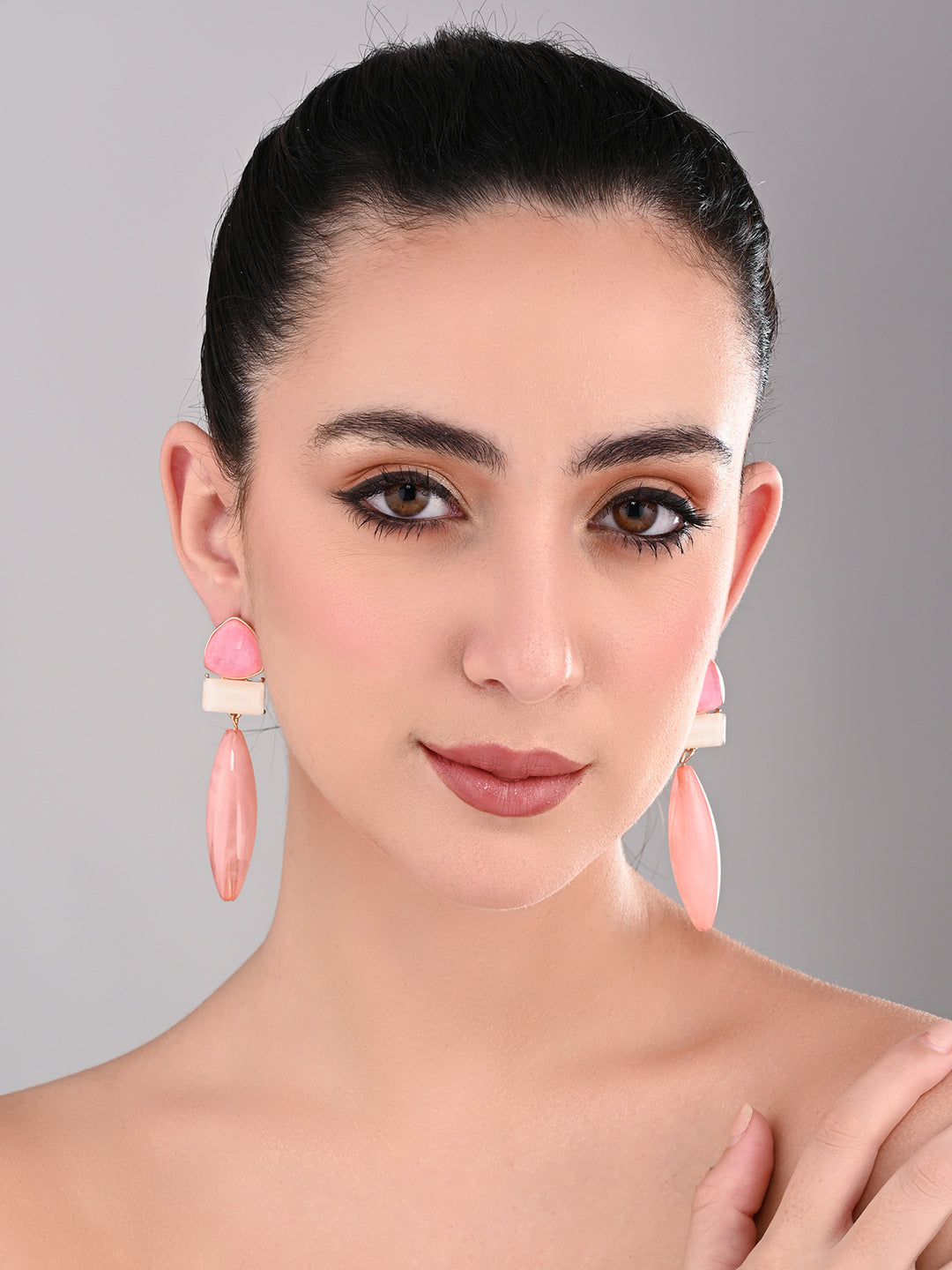 Pink Trio Gem Drop Earrings - Reenisaa