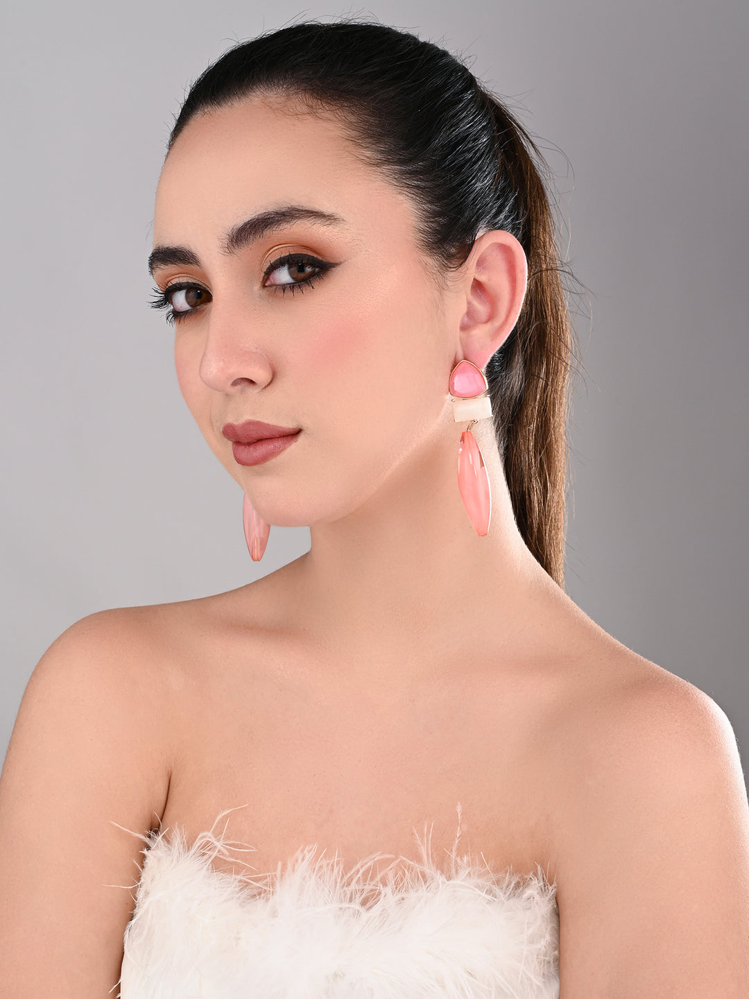 Pink Trio Gem Drop Earrings - Reenisaa