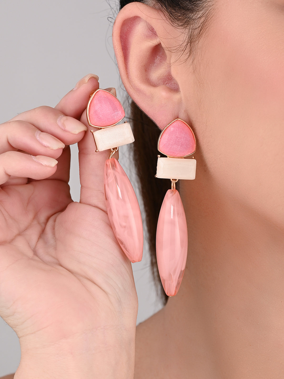 Pink Trio Gem Drop Earrings - Reenisaa