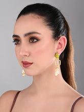 Green Gem & Pearl Dangle Earrings